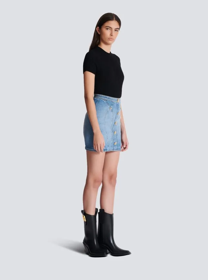 Balmain Skirts Women Buttoned Denim Skirt Blue