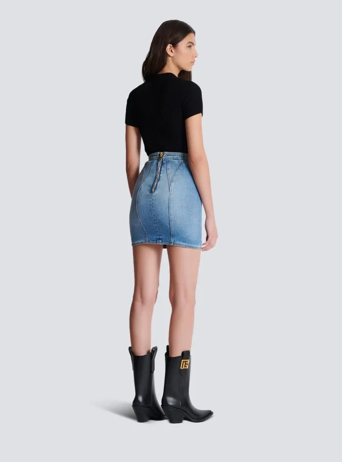 Balmain Skirts Women Buttoned Denim Skirt Blue