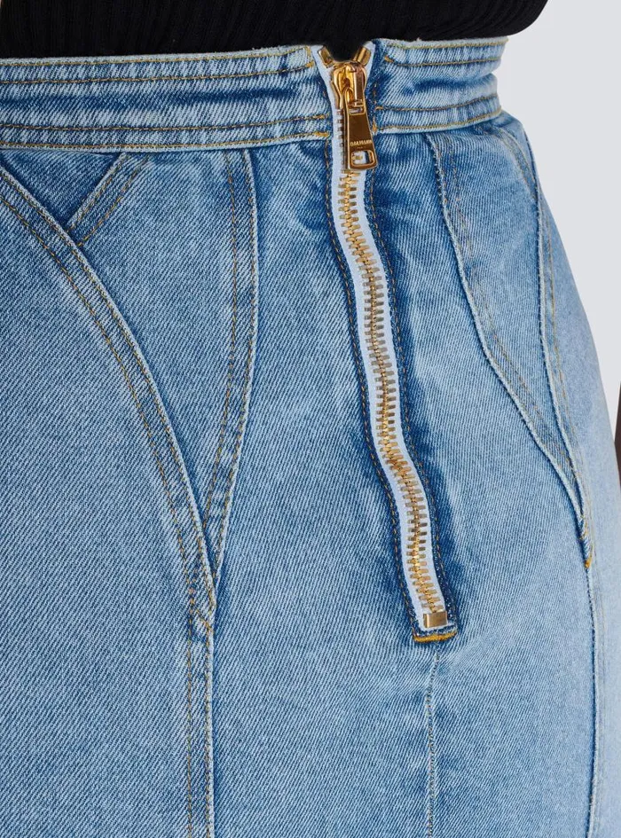 Balmain Skirts Women Buttoned Denim Skirt Blue