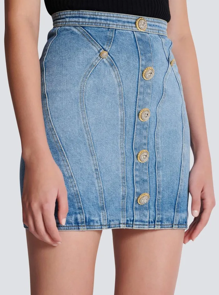Balmain Skirts Women Buttoned Denim Skirt Blue