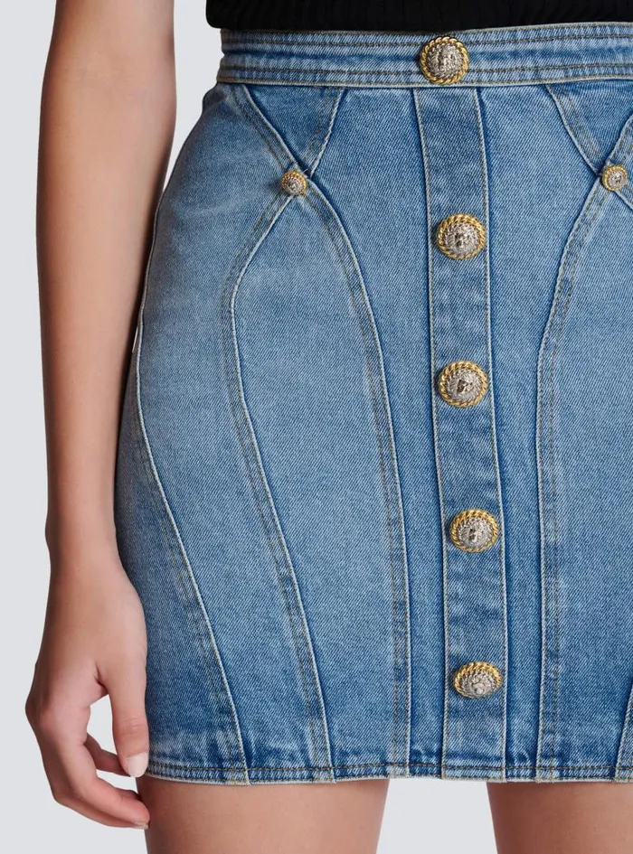Balmain Skirts Women Buttoned Denim Skirt Blue