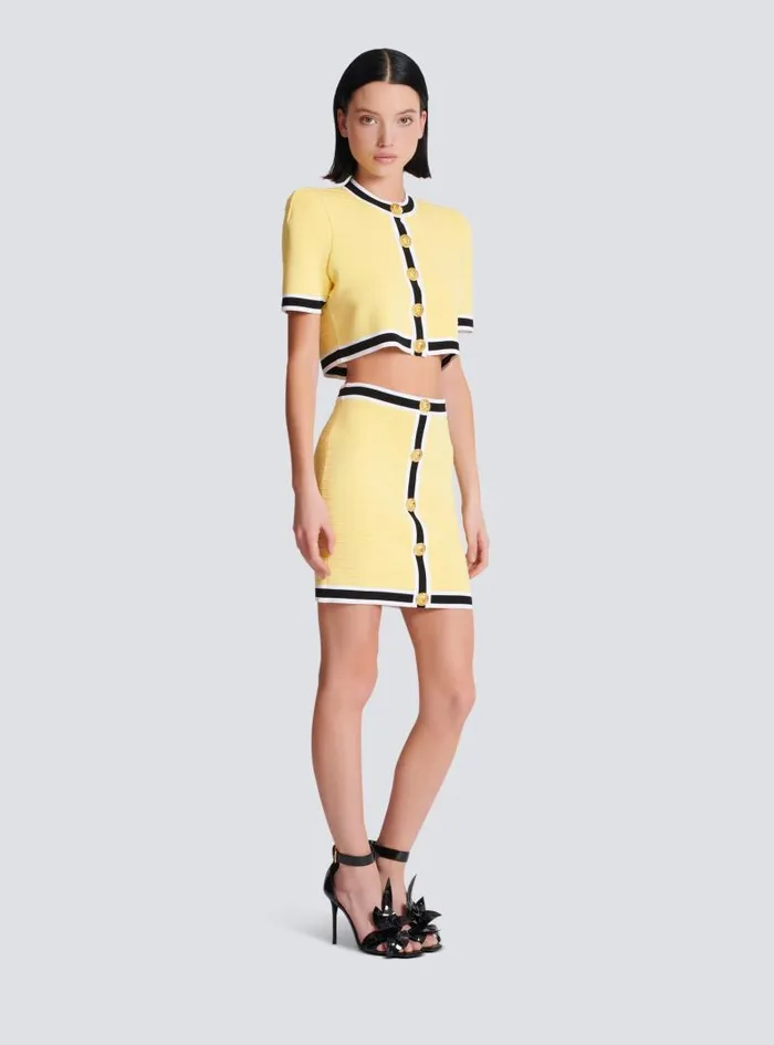 Balmain Skirts Women Short Knit Skirt With Buttons Yellow