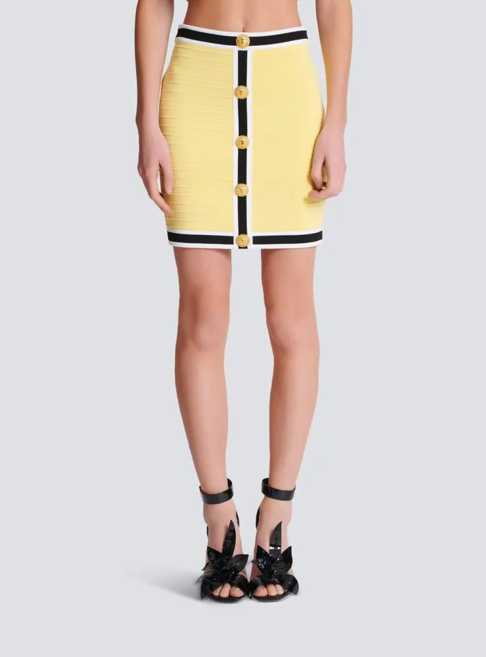 Balmain Skirts Women Short Knit Skirt With Buttons Yellow