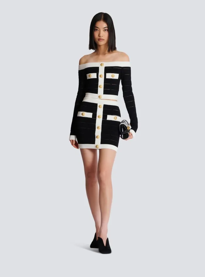 Balmain Skirts Women Twotone Buttoned Knit Skirt Black