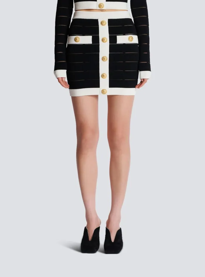 Balmain Skirts Women Twotone Buttoned Knit Skirt Black