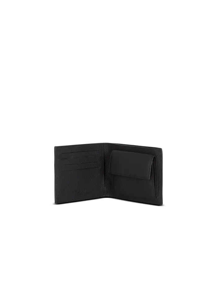 Balmain Small Leather Goods Men Leather Flap Wallet Black