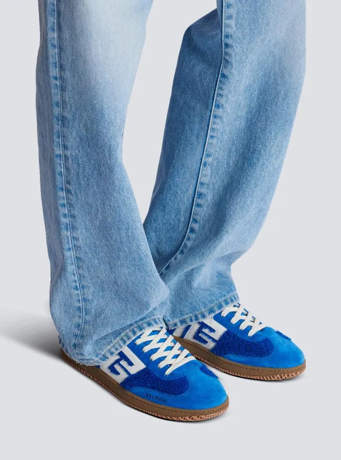 Balmain Sneakers Men Suede And Boucl Swan Trainers Blue