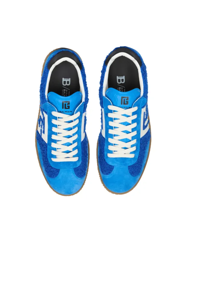 Balmain Sneakers Men Suede And Boucl Swan Trainers Blue
