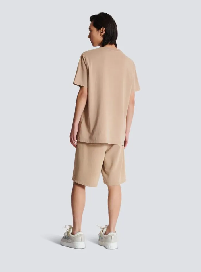 Balmain Sportswear Men Loose Tshirt With Vintage Embroidery Beige
