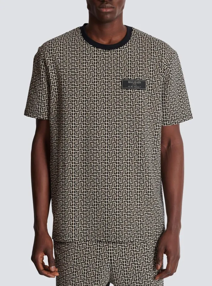 Balmain Sportswear Men PB Labyrinth Jacquard Tshirt Black