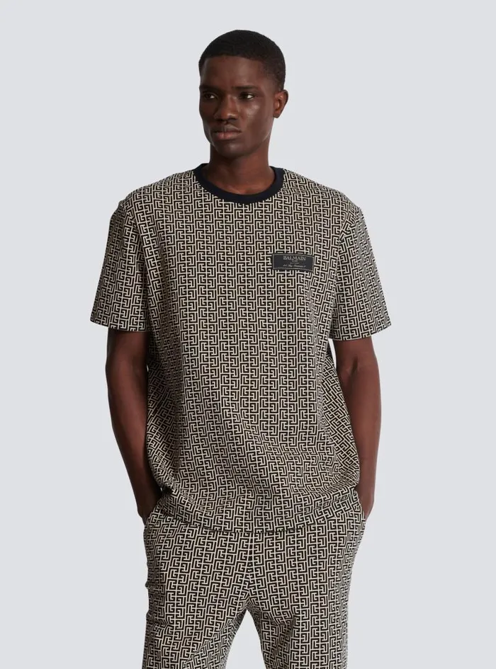 Balmain Sportswear Men PB Labyrinth Jacquard Tshirt Black