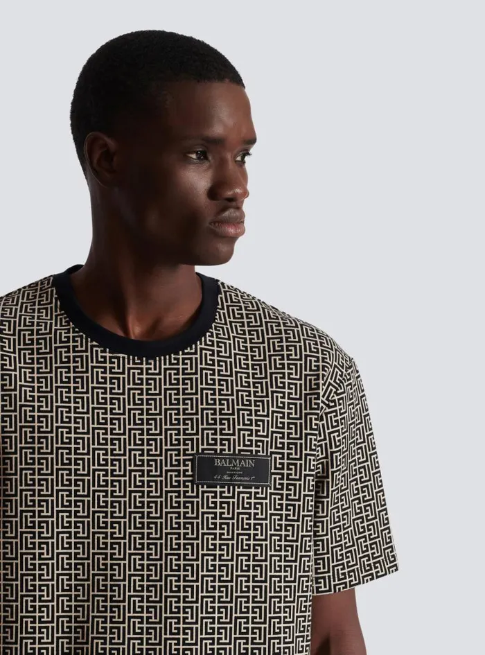 Balmain Sportswear Men PB Labyrinth Jacquard Tshirt Black