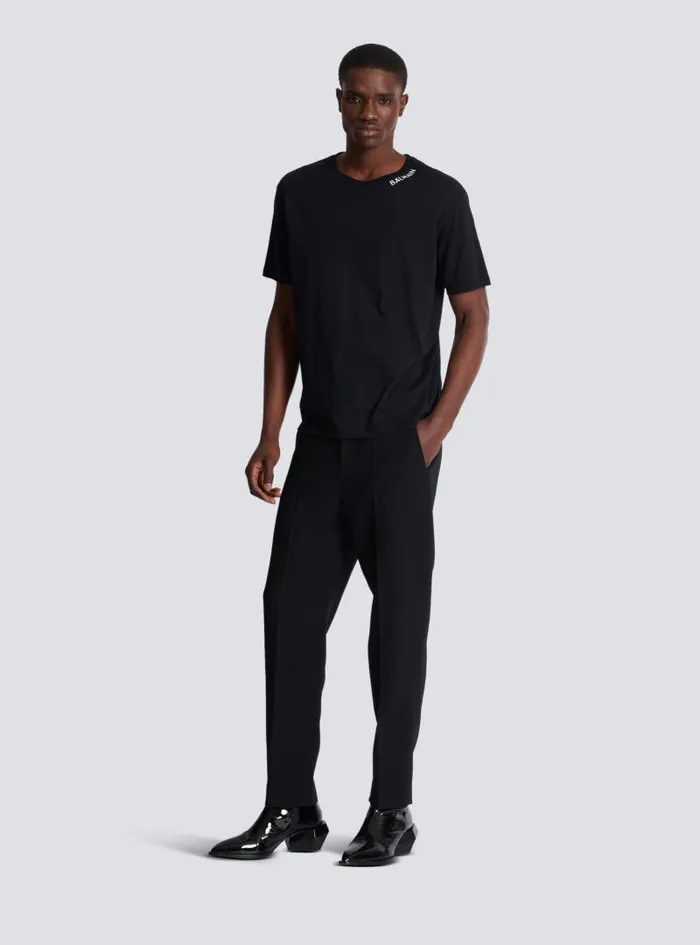 Balmain Sportswear Men Tshirt With Embroidery On The Neckline Black