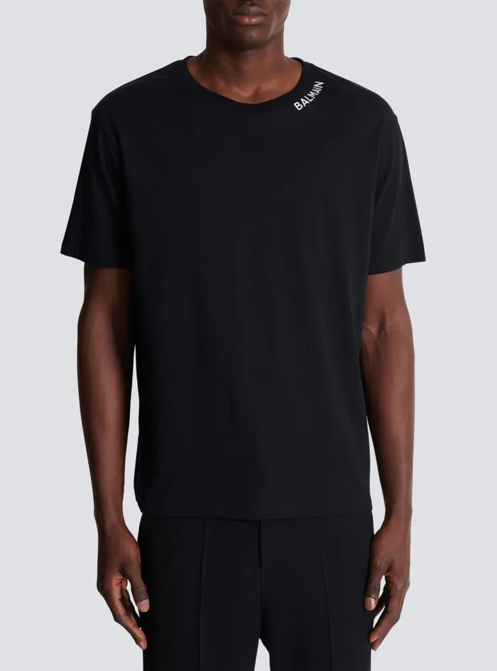 Balmain Sportswear Men Tshirt With Embroidery On The Neckline Black