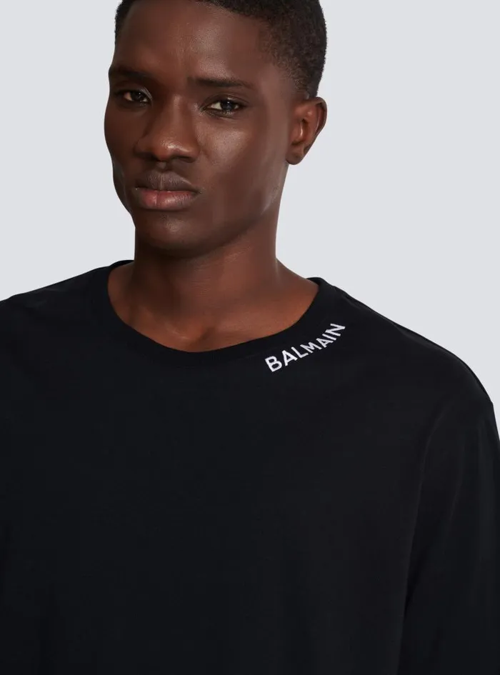 Balmain Sportswear Men Tshirt With Embroidery On The Neckline Black