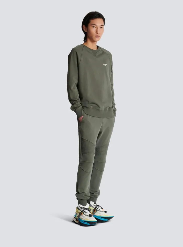Balmain Sweatshirts Men Paris Flocked Sweatshirt Khaki