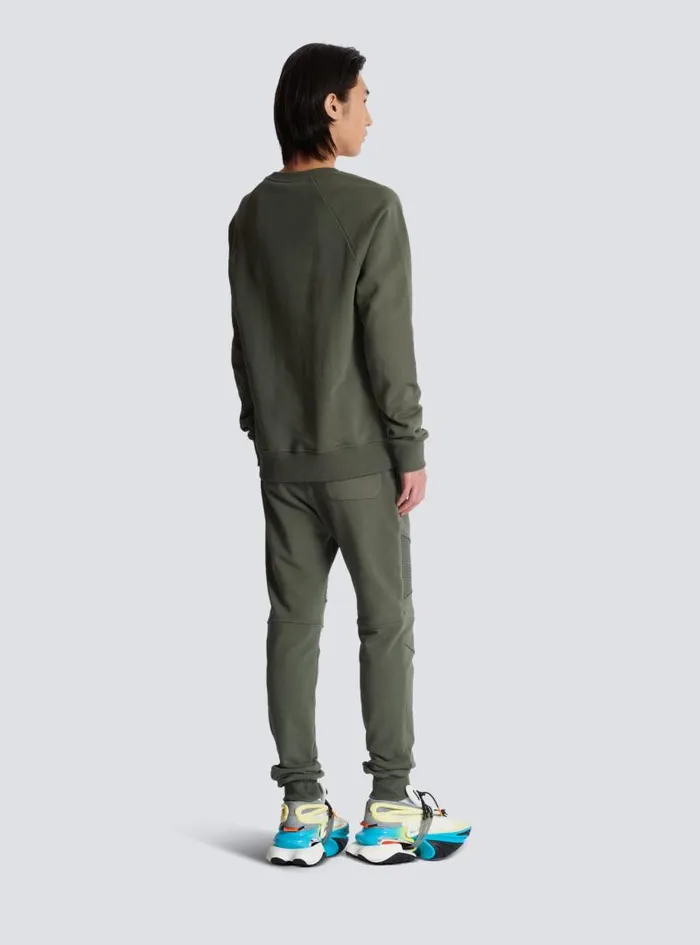Balmain Sweatshirts Men Paris Flocked Sweatshirt Khaki