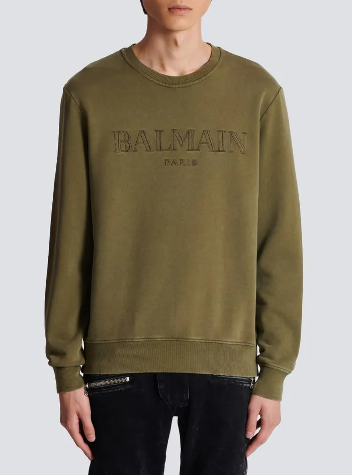 Balmain Sweatshirts Men Vintage Sweatshirt Khaki