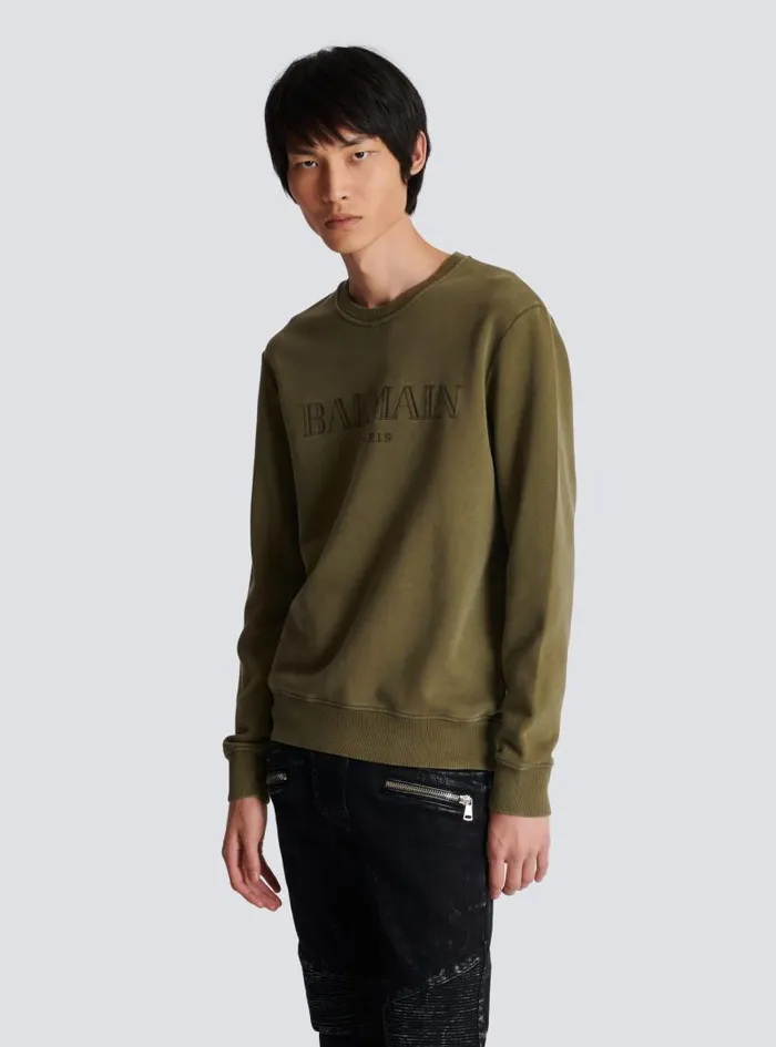 Balmain Sweatshirts Men Vintage Sweatshirt Khaki