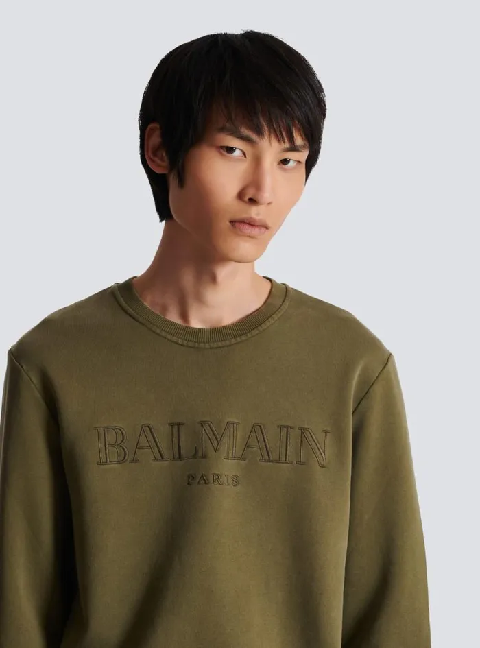 Balmain Sweatshirts Men Vintage Sweatshirt Khaki