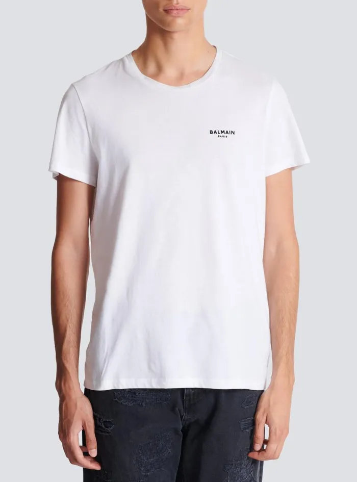 Balmain TShirts Men Flocked Tshirt White