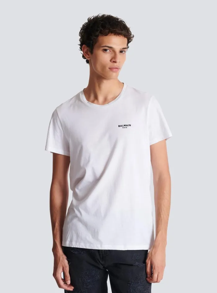 Balmain TShirts Men Flocked Tshirt White