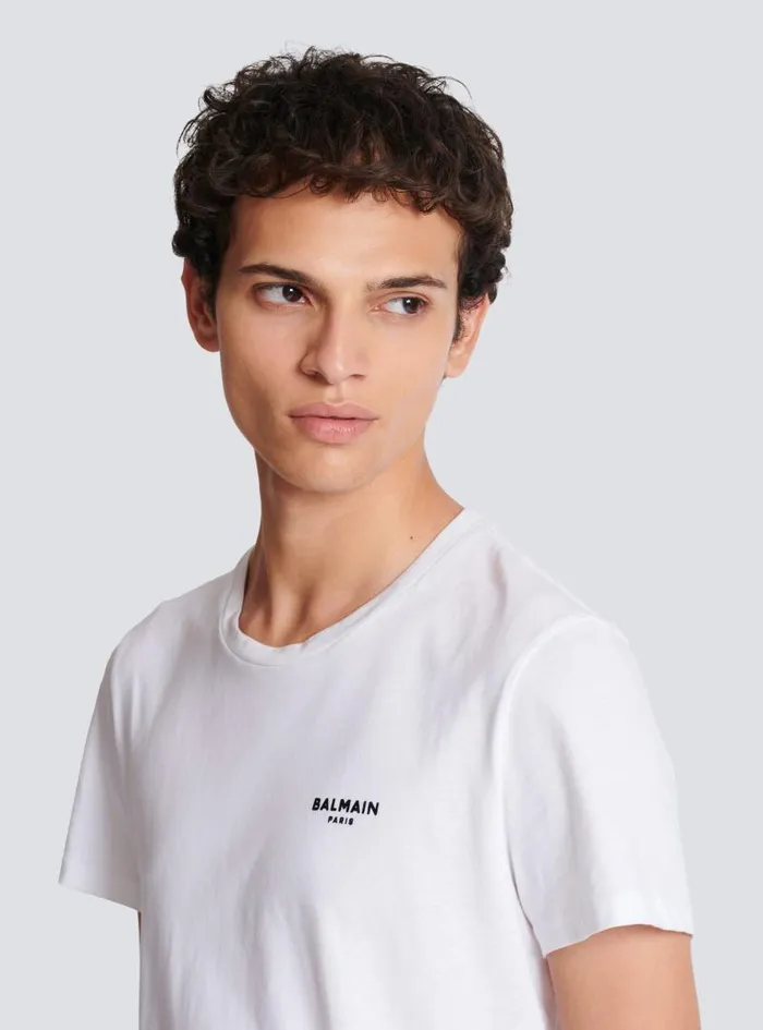 Balmain TShirts Men Flocked Tshirt White