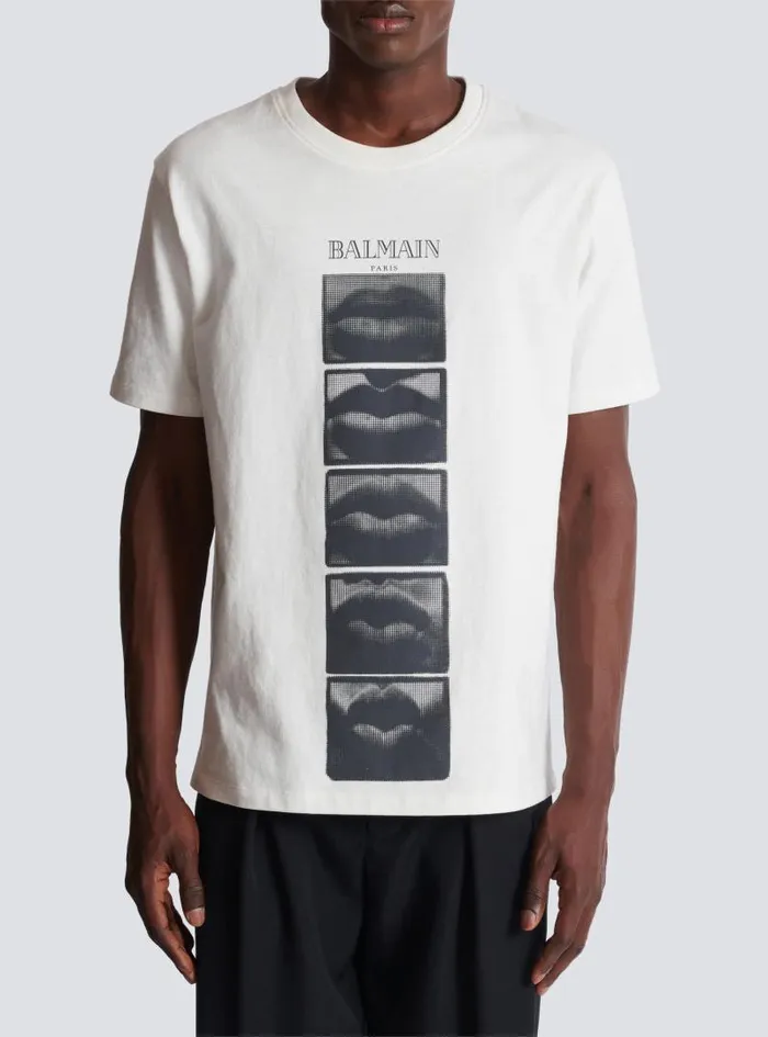 Balmain TShirts Men Tshirt With Vintage Lips Print White