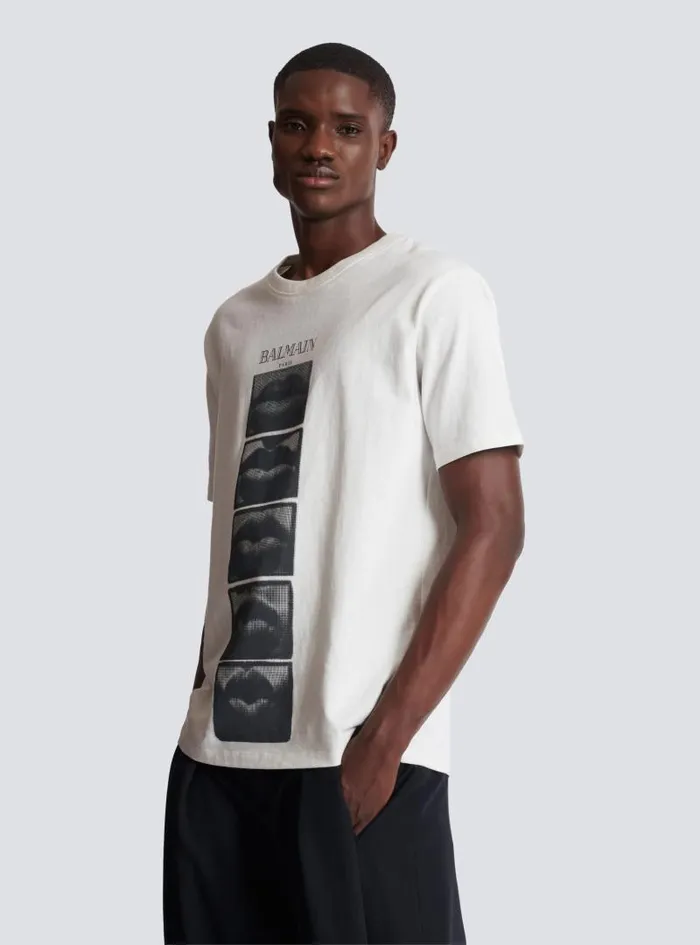 Balmain TShirts Men Tshirt With Vintage Lips Print White