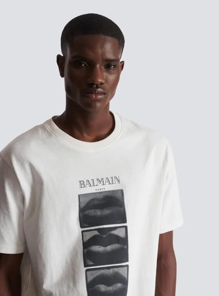 Balmain TShirts Men Tshirt With Vintage Lips Print White