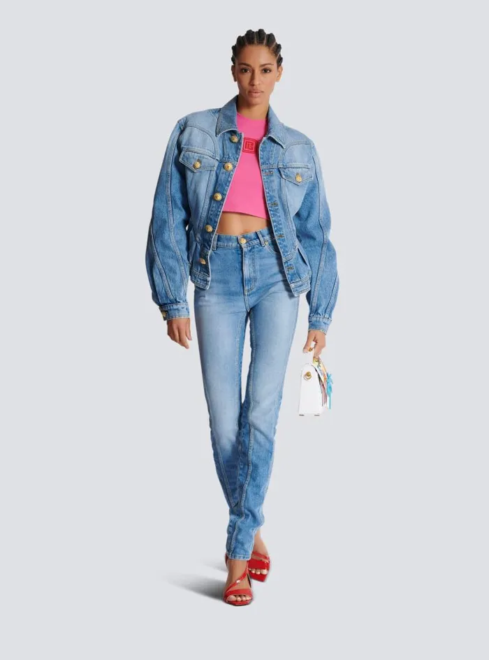 Balmain TShirts Women Cropped Tank Top With Retro PB Embroidery Pink