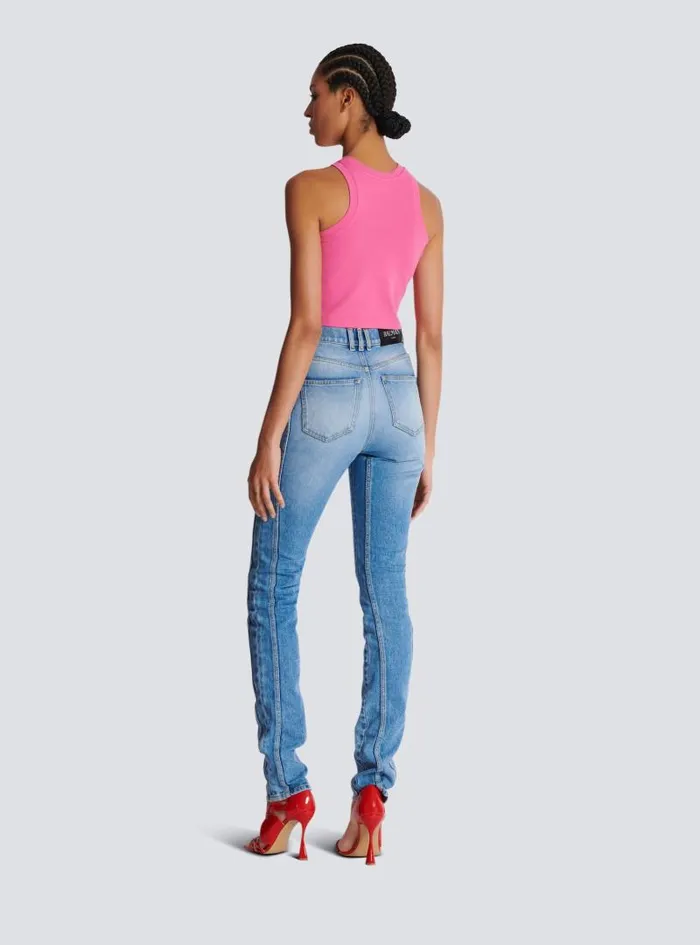 Balmain TShirts Women Cropped Tank Top With Retro PB Embroidery Pink