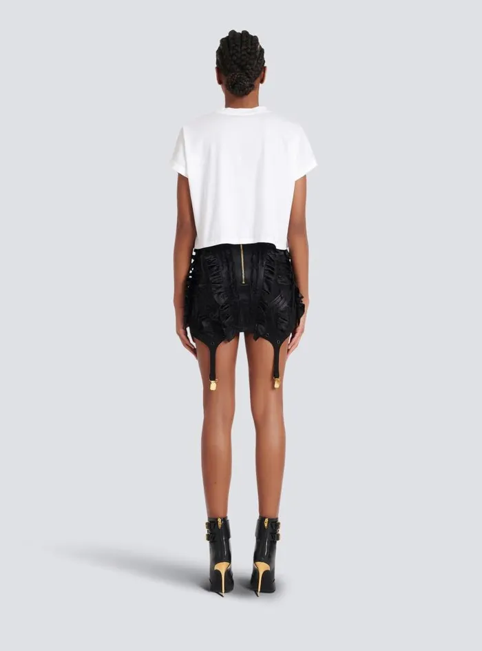Balmain TShirts Women Flocked Paris Cropped TShirt White