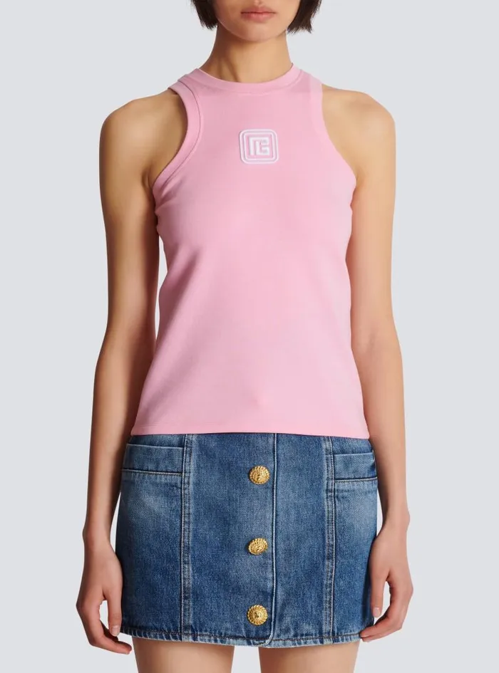 Balmain TShirts Women Retro PB Tank Top Pink