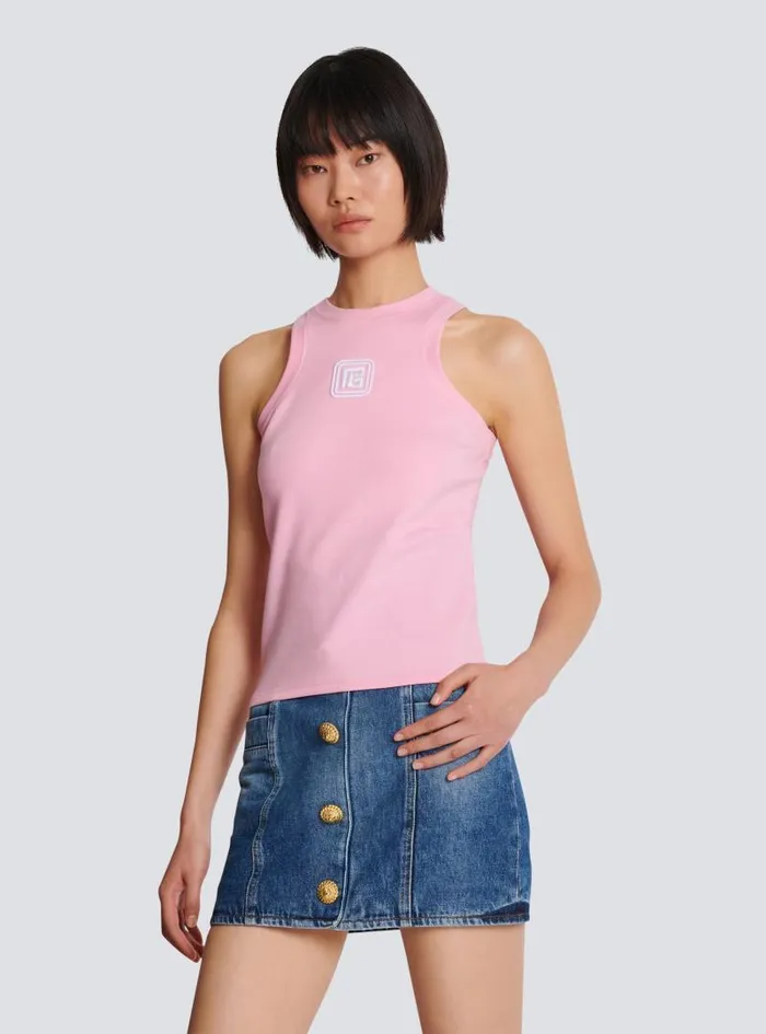 Balmain TShirts Women Retro PB Tank Top Pink