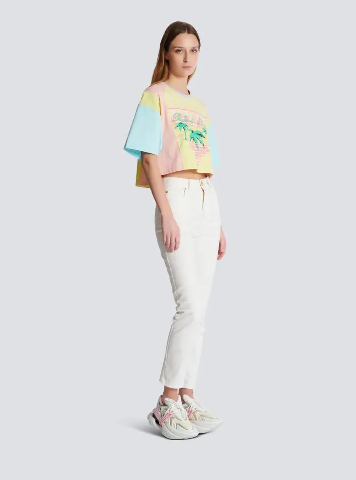 Balmain TShirts Women Tshirt With Palm Tree Signature Print Multicolor