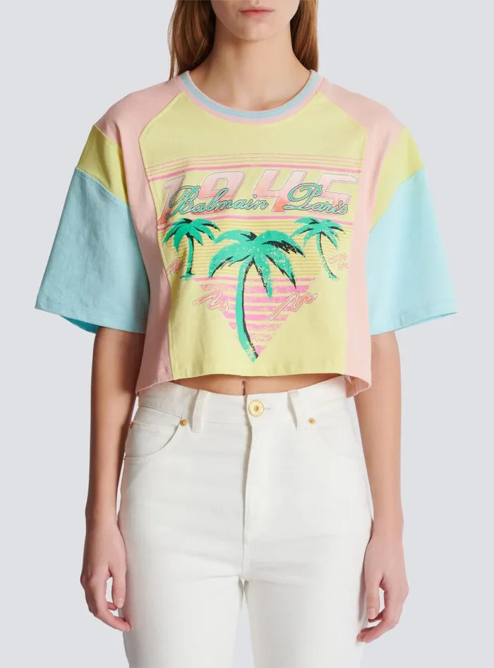 Balmain TShirts Women Tshirt With Palm Tree Signature Print Multicolor