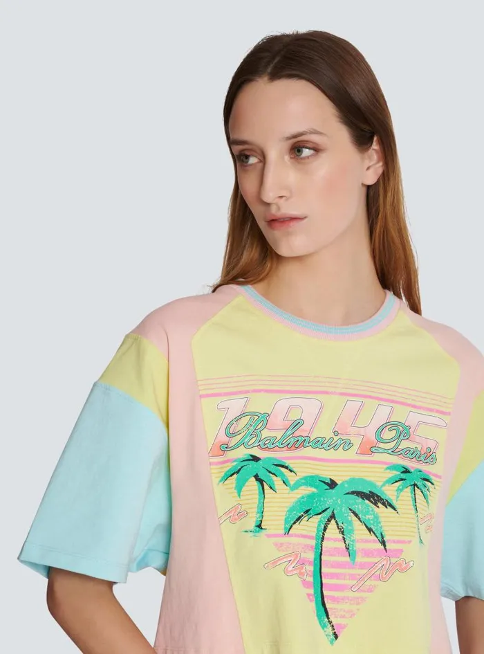 Balmain TShirts Women Tshirt With Palm Tree Signature Print Multicolor