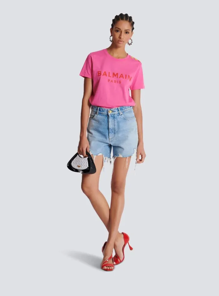 Balmain TShirts Women Tshirt With Paris Print Pink