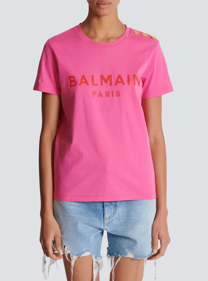 Balmain TShirts Women Tshirt With Paris Print Pink
