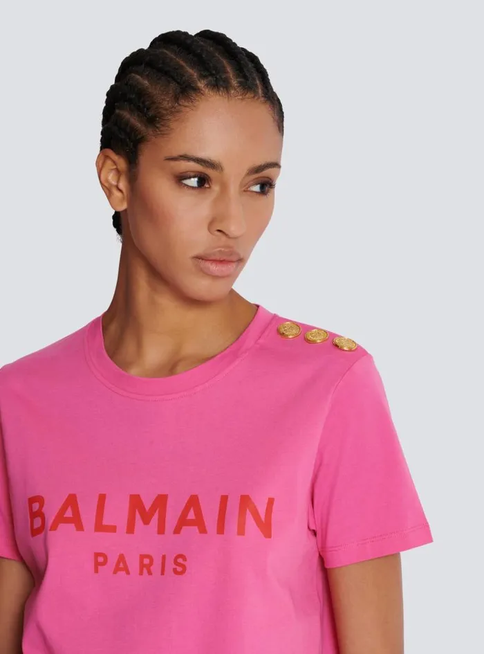 Balmain TShirts Women Tshirt With Paris Print Pink