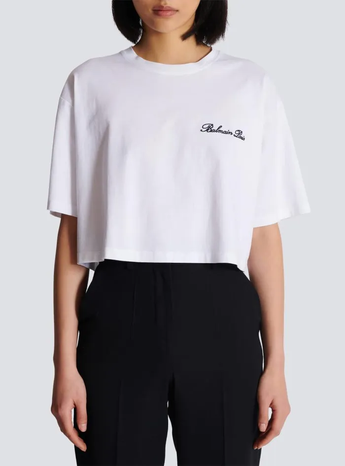 Balmain TShirts Women Tshirt With Signature Embroidery White