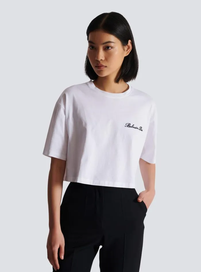 Balmain TShirts Women Tshirt With Signature Embroidery White