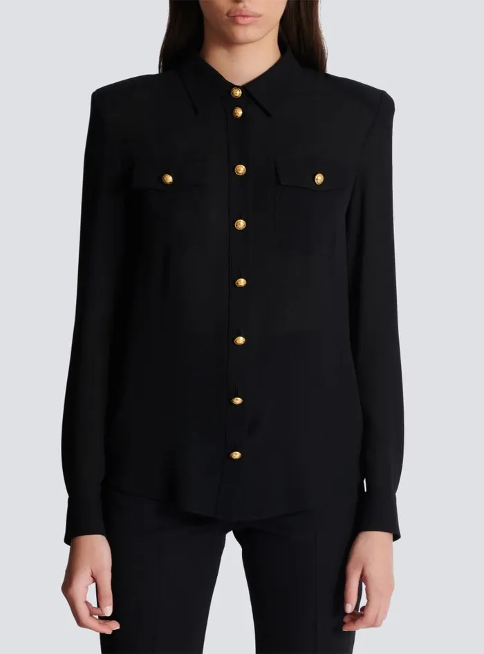 Balmain Tops And Shirts Women Crepe De Chine Shirt Black