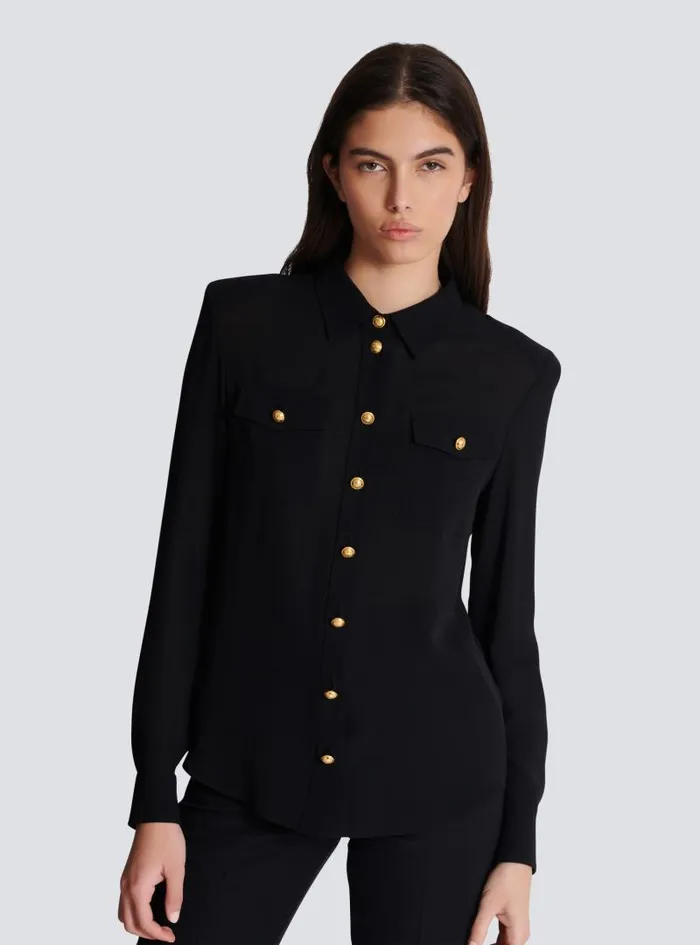 Balmain Tops And Shirts Women Crepe De Chine Shirt Black