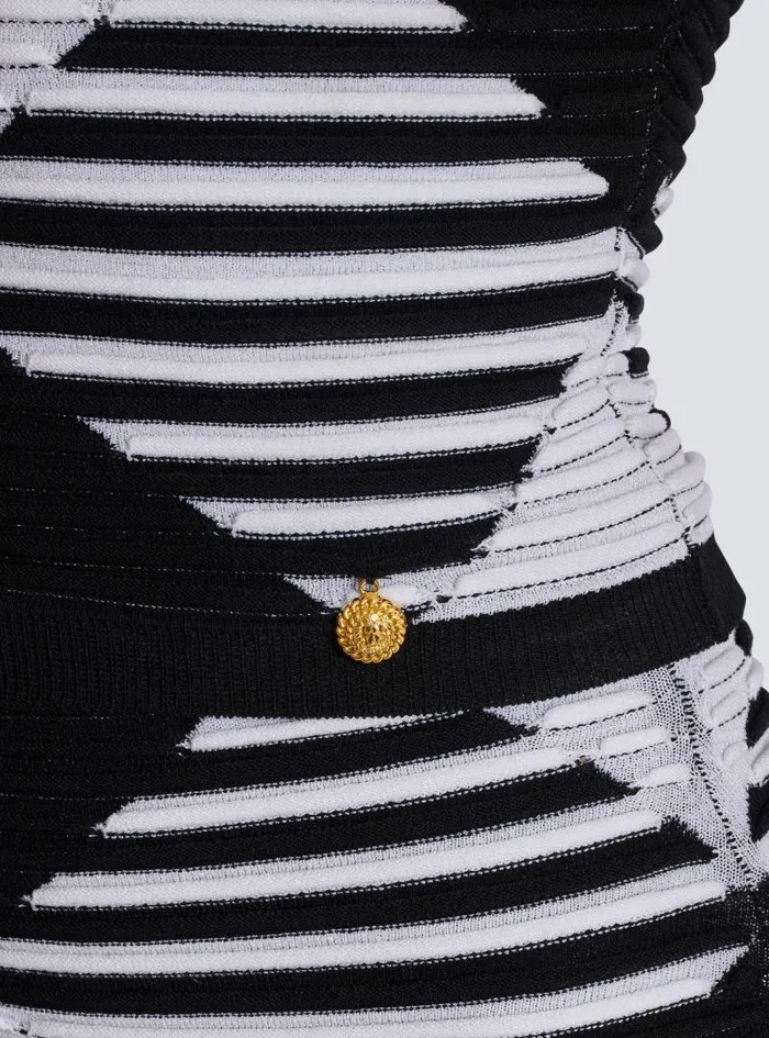 Balmain Tops And Shirts Women Cropped Top In Rolled Gingham Knit Black