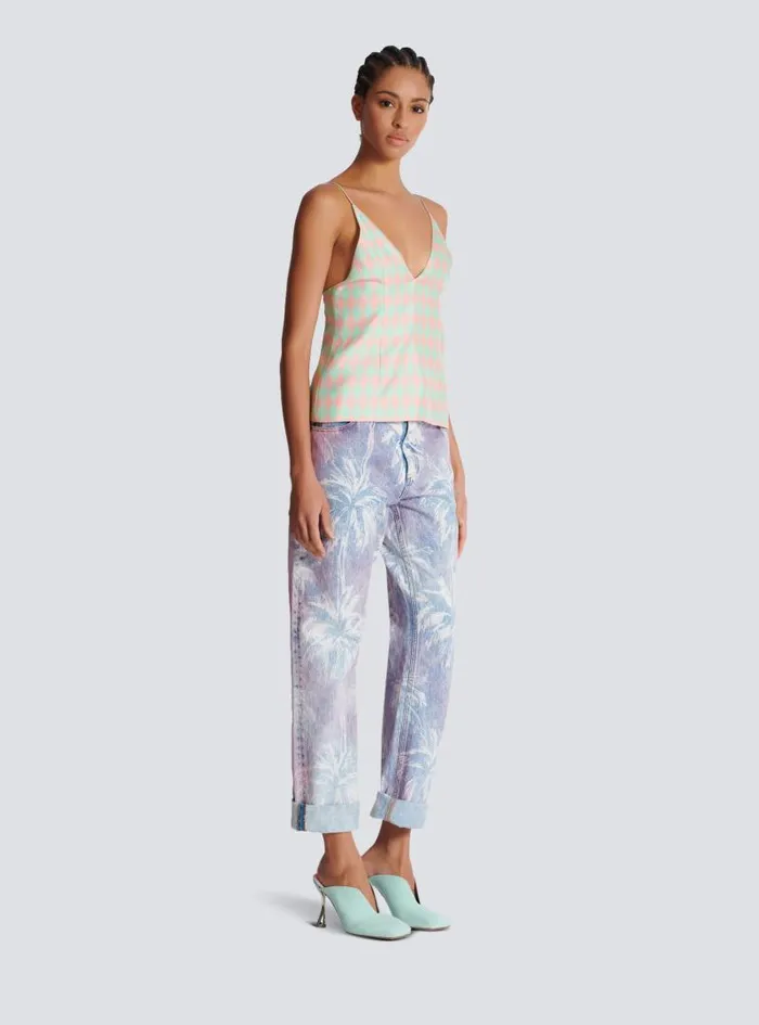 Balmain Tops And Shirts Women Diamond Print Silk Top Multicolor