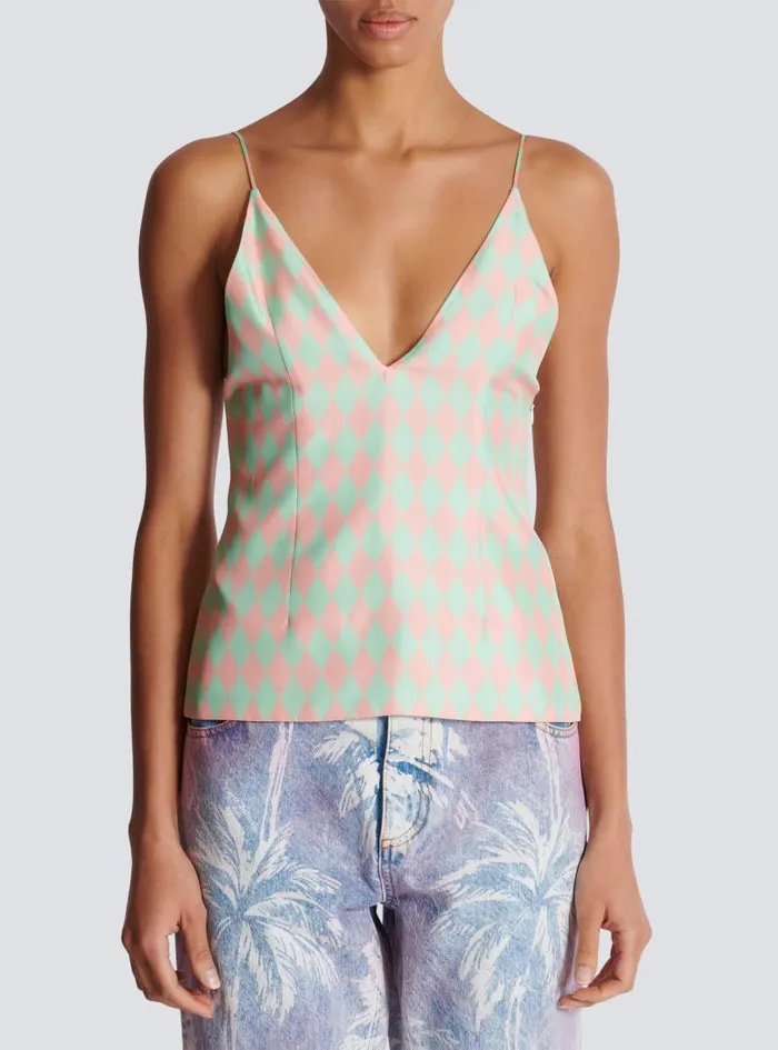 Balmain Tops And Shirts Women Diamond Print Silk Top Multicolor