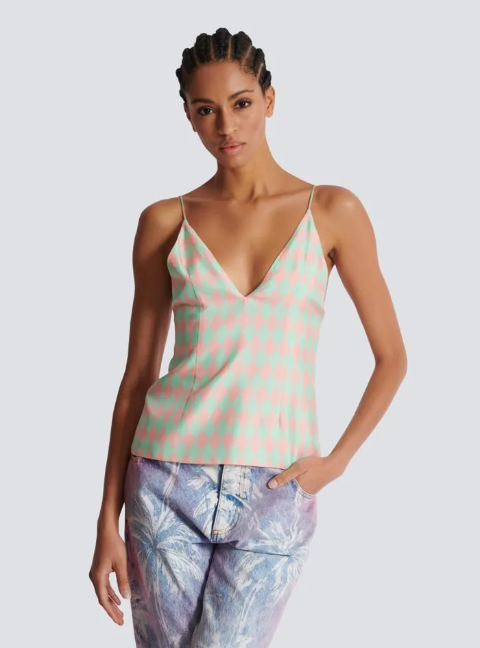 Balmain Tops And Shirts Women Diamond Print Silk Top Multicolor