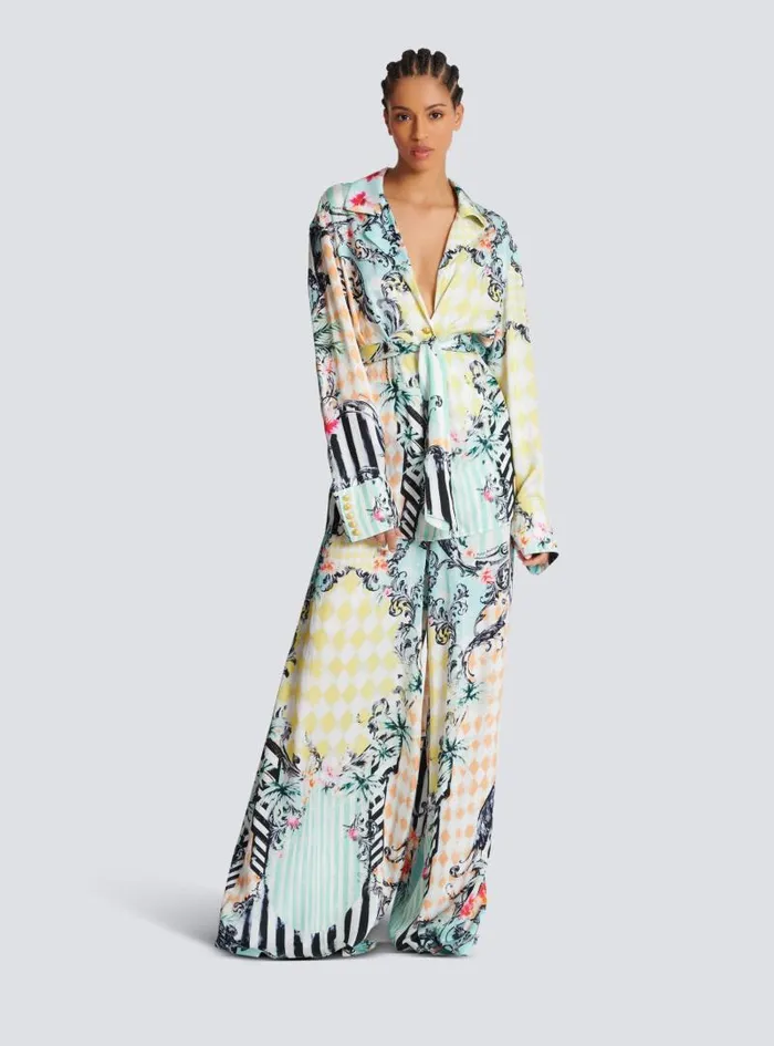 Balmain Tops And Shirts Women Loose Belted Shirt With Baroque Print Multicolor Balmain Tops And Shirts Women Loose Belted Shirt With Baroque Print Multicolor